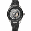 Black and gray dial watch with world map design and black rubber strap