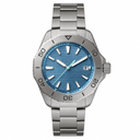 Casual metal watch with blue dial and silver bracelet on white background