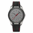 Casual sport watch with gray dial and black rubber strap with red stitching