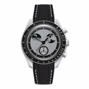 Casual chronograph watch with gray dial and black textile strap with white stitching
